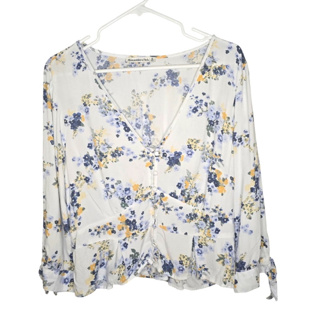 Abercrombie & Fitch Cottagecore Croquette Floral V Neck Long Sleeve Top Size XL